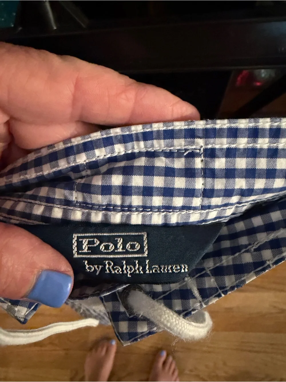 Polo by Ralph Lauren Blue and White Gingham Cargo Swim Trunks